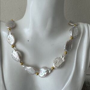 Iris & Lily Elegant Gold and White Freshwater Pearls Necklace 17" lg + 2 in extn